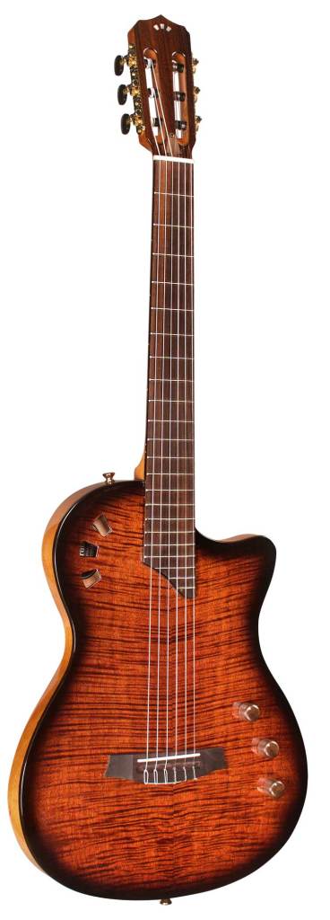 Córdoba Stage nylon-string guitar edgeburst finish, side view