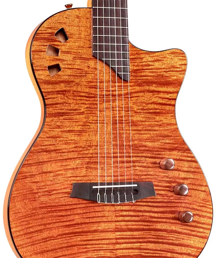 Córdoba Stage nylon-string guitar with Natural amber finish, closeup