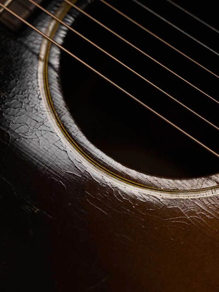 1945 Gibson J-45 Banner acoustic guitar soundhole closeup