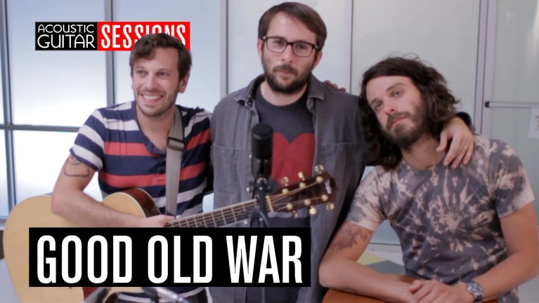 Good Old War—Dan Schwartz, Keith Goodwin, and Tim Arnold— in the Acoustic Guitar studio