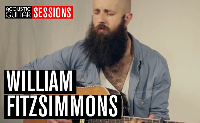 William Fitzsimmons singing and playing guitar in the Acoustic Guitar studio