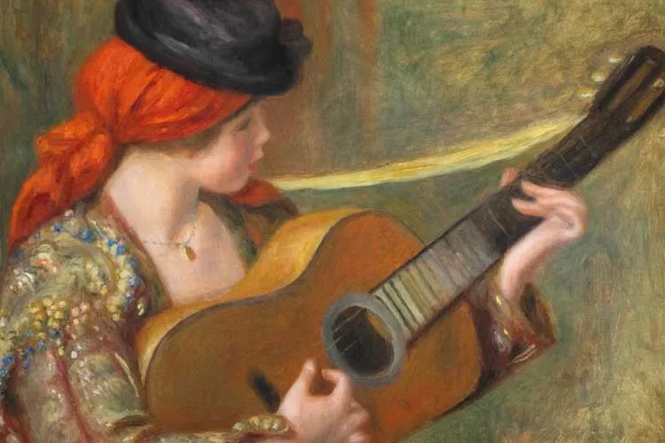 painting of woman playing guitar