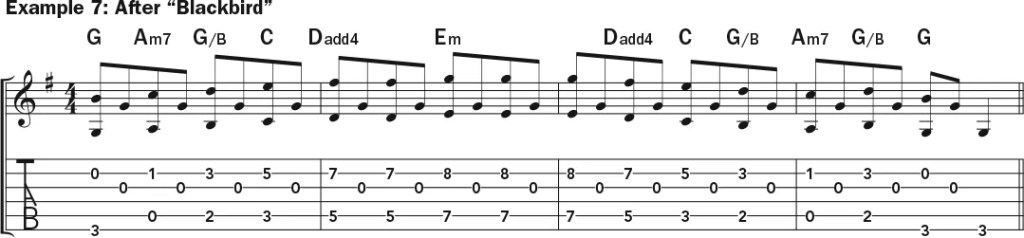 Fingerstyle guitar history music notation and tablature a la Blackbird