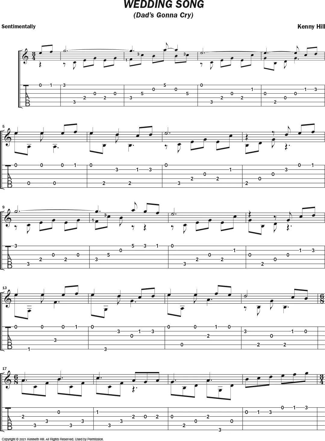 Guitar notation for Wedding Song (Dad's Gonna Cry)