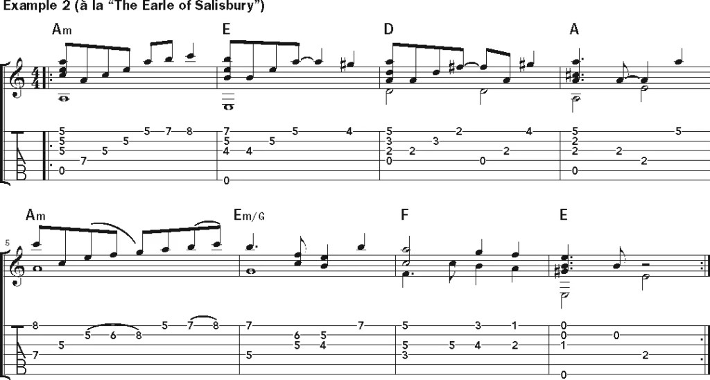 John Renbourn, "The Earle of Salisbury" guitar music example