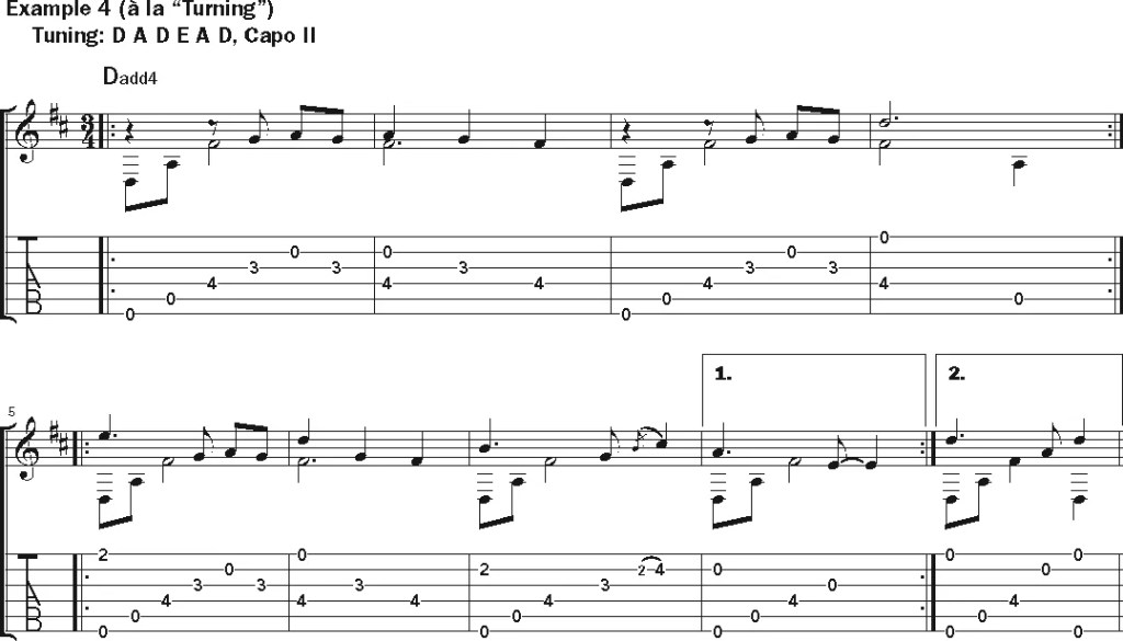 Alex de Grassi, "Turning" guitar music notation example