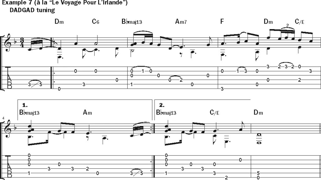 Pierre Bensusan, "Le Voyage pour L’Irlande" guitar music notation example