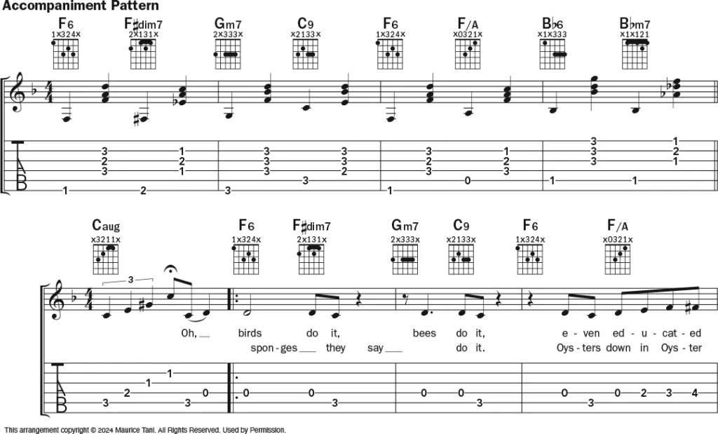 "Let's Do It, Let's Fall in Love" by Cole Porter guitar notation and tablature, page 1