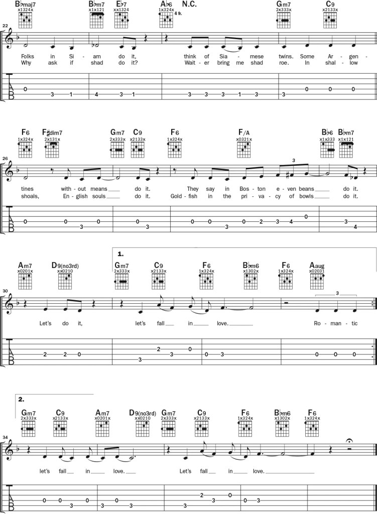 "Let's Do It, Let's Fall in Love" by Cole Porter guitar notation and tablature, page 3