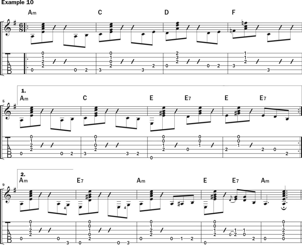 Guitar Lesson: How to Connect Chords with Bass Runs musical notation and tablature, page 3