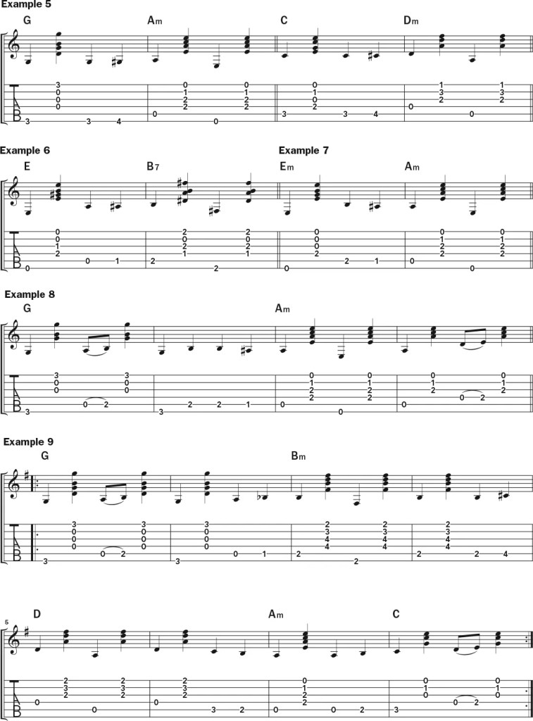 Guitar Lesson: How to Connect Chords with Bass Runs musical notation and tablature, page 2