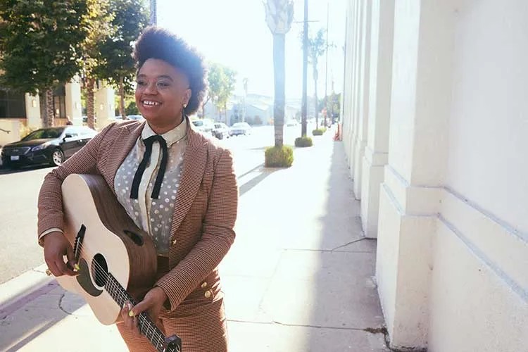 Amythyst Kiah with a G-45 Gibson acoustic guitar