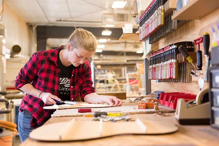 Audrey Bartlett, the lead builder and department manager of Waterloo Guitars