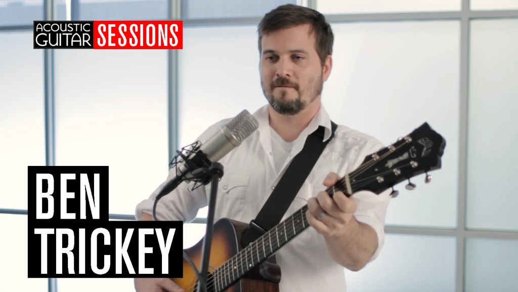 Guitarist Ben Trickey performs a song in the Acoustic Guitar studio