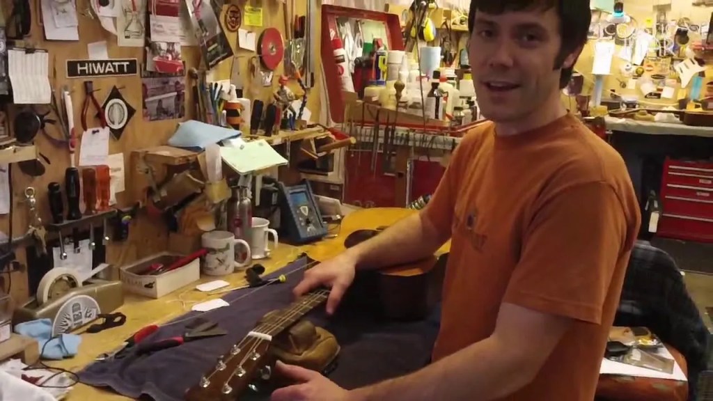 Guitar on the work bench, ready for repairs