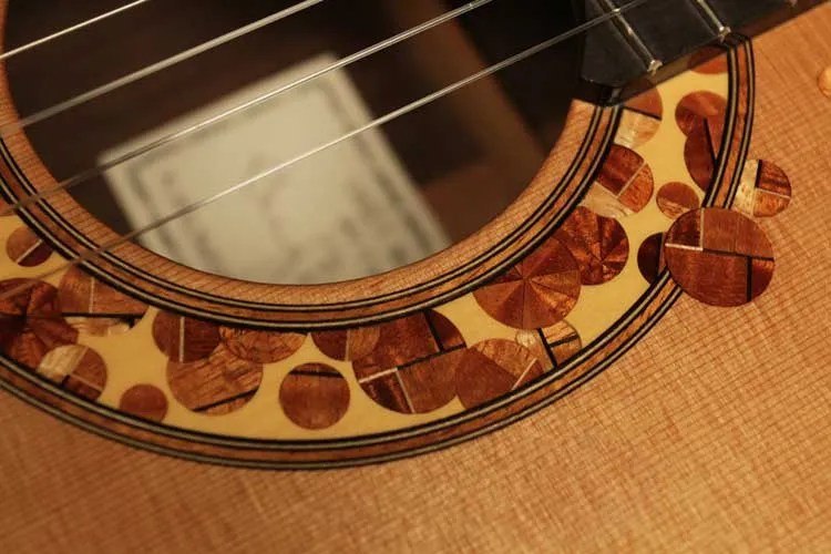 Rosette detail of classical guitar by luthier Greg Brandt.