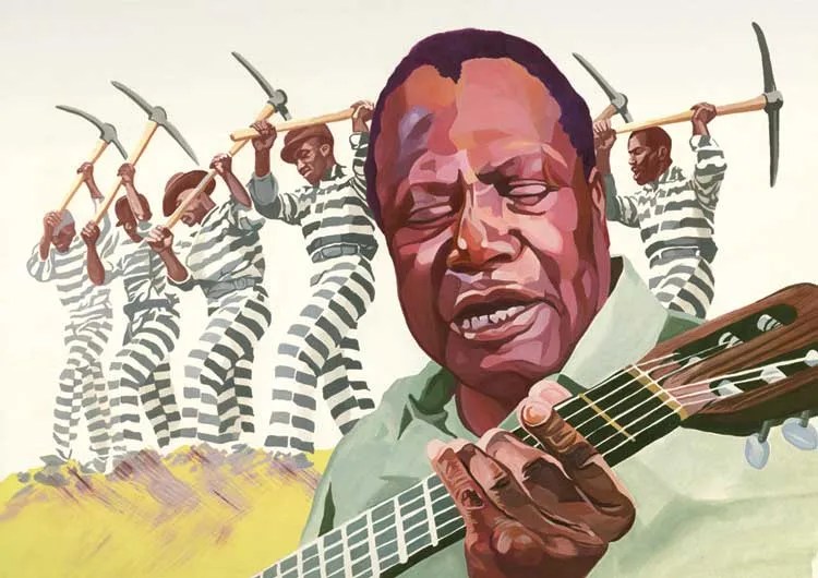 Illustration of Booker "Bukka" White playing his acoustic guitar