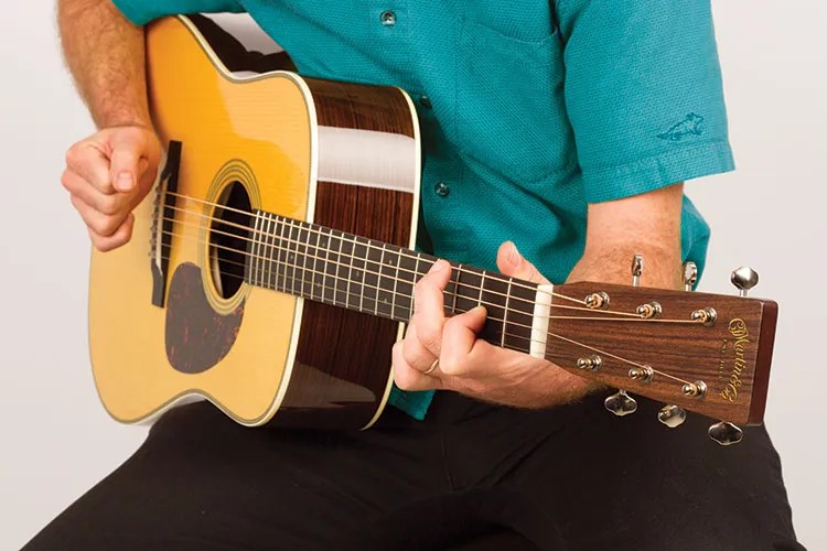 Guitarist holding Martin D-28.