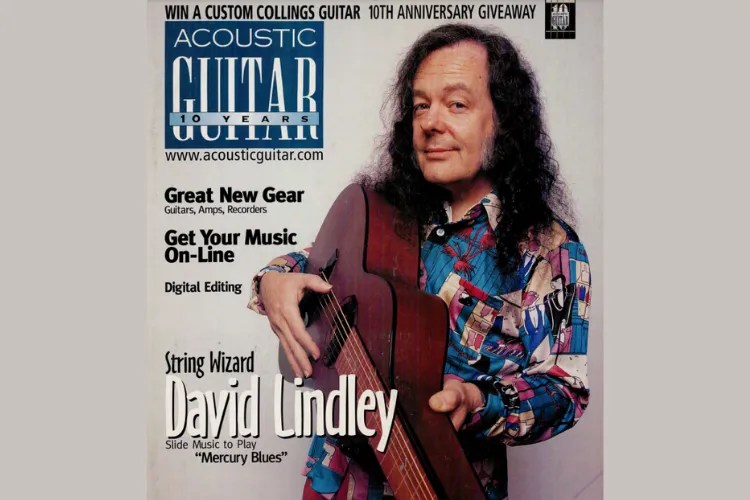 David Lindley on the cover of the June 2000 issue of Acoustic Guitar magazine