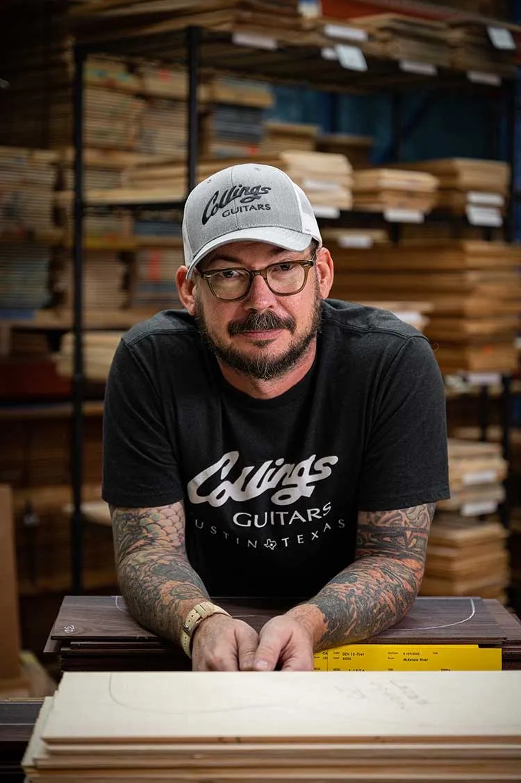 Steve Nall in Collings factory wood room