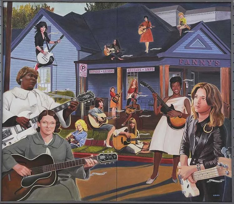 Famous female guitarists mural at Fanny’s House of Music in Nashville