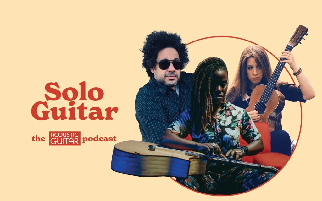 Solo Guitar Podcast Episode with photos of Diego Figueiredo, Gwenifer Raymond, and Yasmin Williams