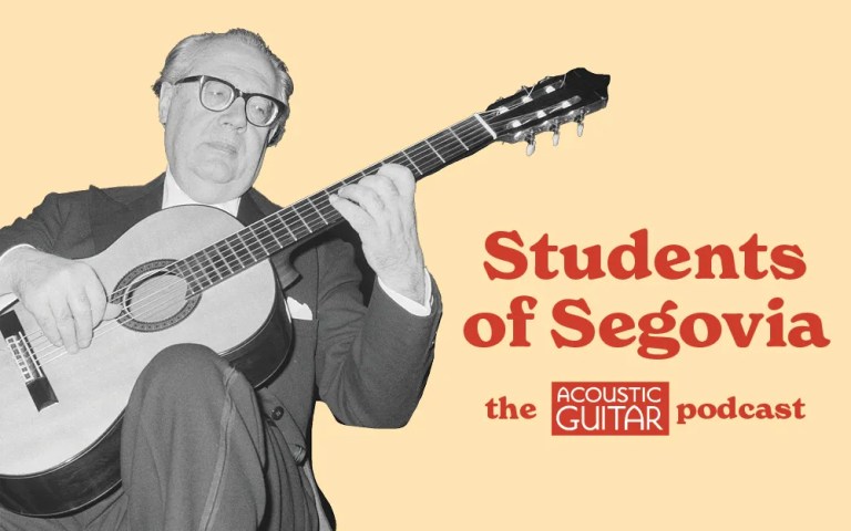 Photo of Andrés Segovia with podcast episode title "Students of Segovia"