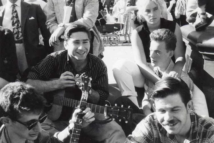 Hanging in Washington Square, circa 1957 (clockwise from center left): Happy Traum, Ian Buchanan, Dave Van Ronk, and Dick Weissman