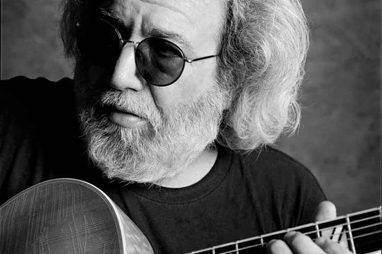 black and white photo of Jerry Garcia