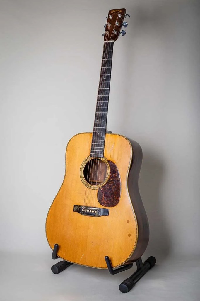 full body shot of Jerry Garcia's Martin D-28 acoustic guitar, photo by Becky Logan