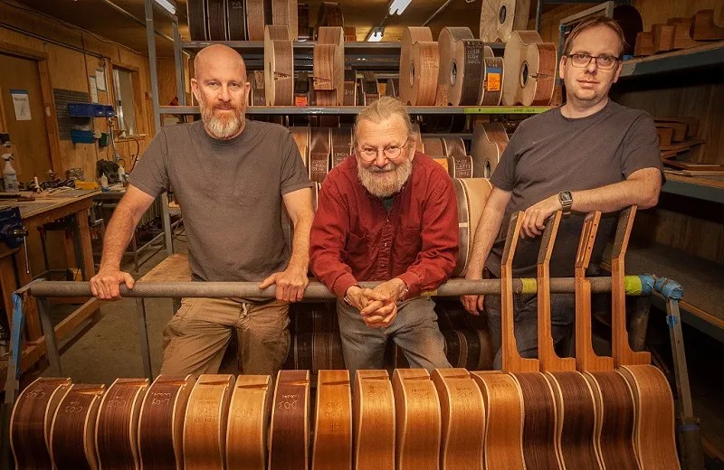 Founder Jean Larrivée, center, with sons John, Jr., left, and Matthew, right.