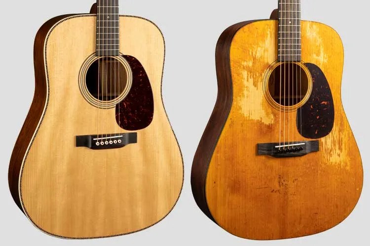 C.F. Martin and Co. Custom Shop Super D (left) and D-18 StreetLegend acoustic guitars