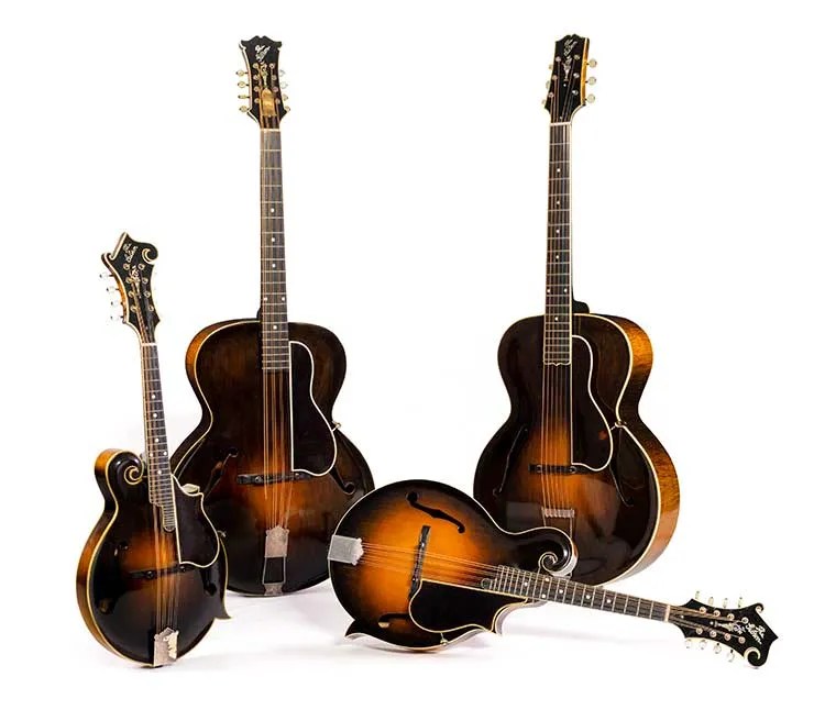 Lloyd Loar Quartet: L-5 archtop guitar, F-5 mandolin, H-5 mandola, and K-5 mandocello