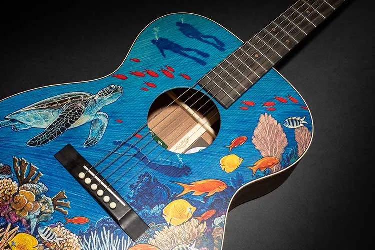 Martin OM BIOSPHERE acoustic guitar painted with an undersea scene