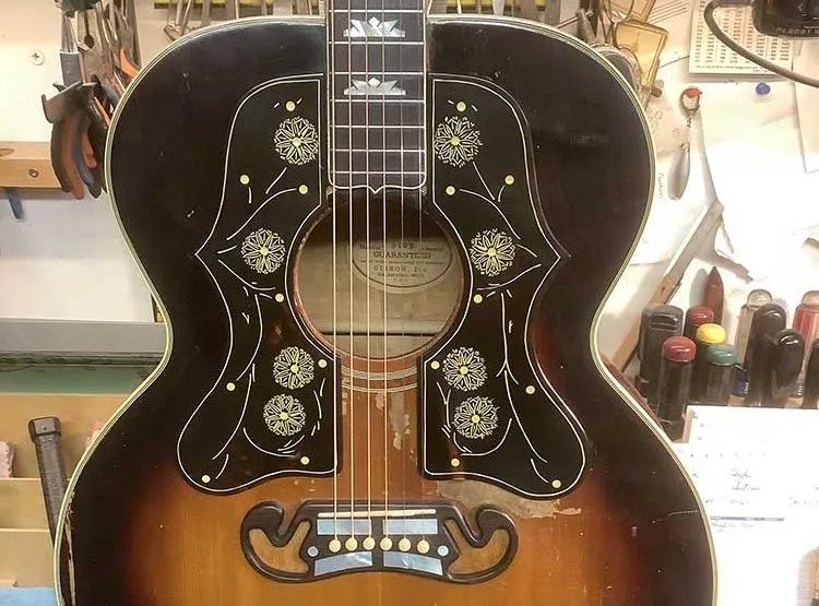 Rev. Gary Davis' 1949 Gibson SJ-200 on the workbench