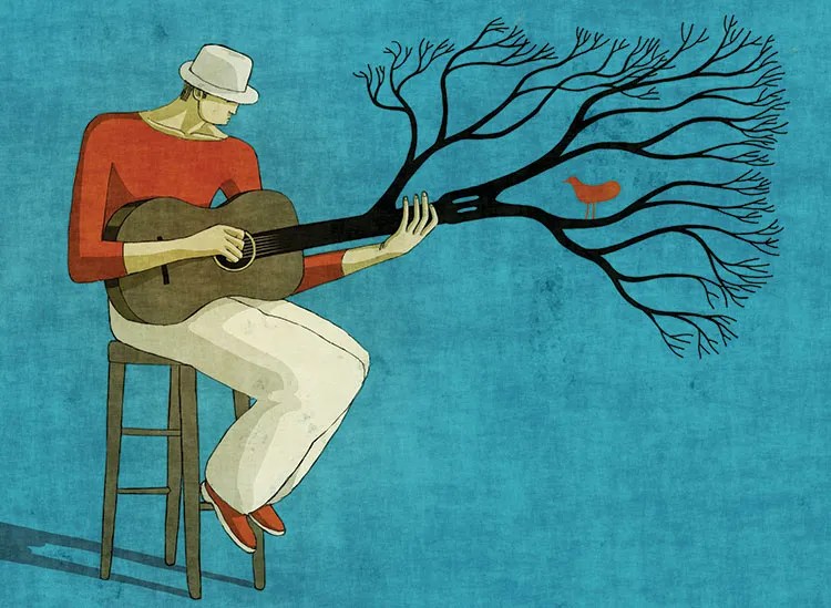 illustration of a tree growing out of a guitar