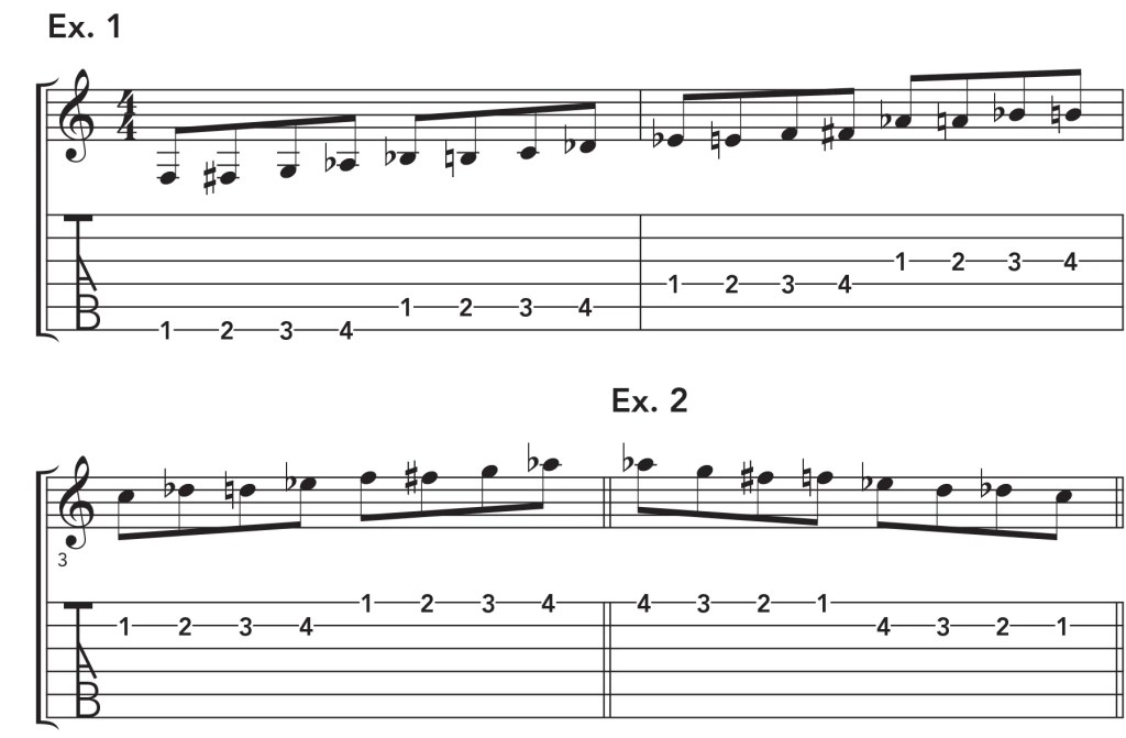 How to build a guitar warm-up routine music notation examples 1-2