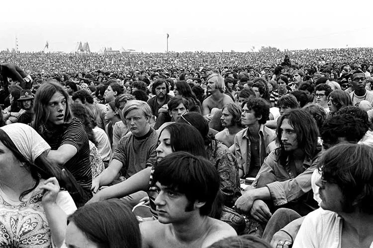 Crowd shot at the Woodstock music festival in 1969