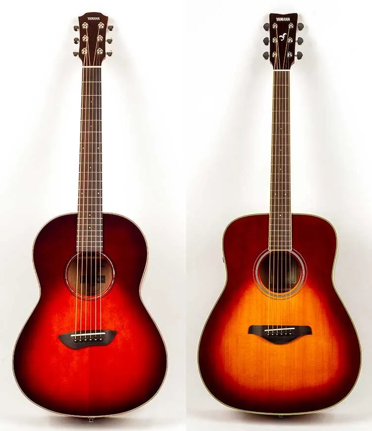 Yamaha CSF3M (left) and FG-TA acoustic guitars side by side