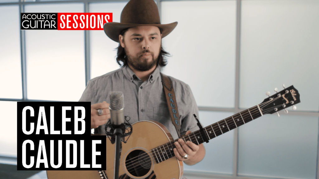 Caleb Caudle performs in the Acoustic Guitar stuido