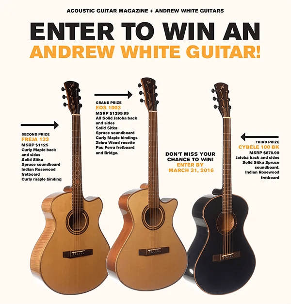 Andrew White Guitars Giveaway - Enter to win 1 of 3 guitars